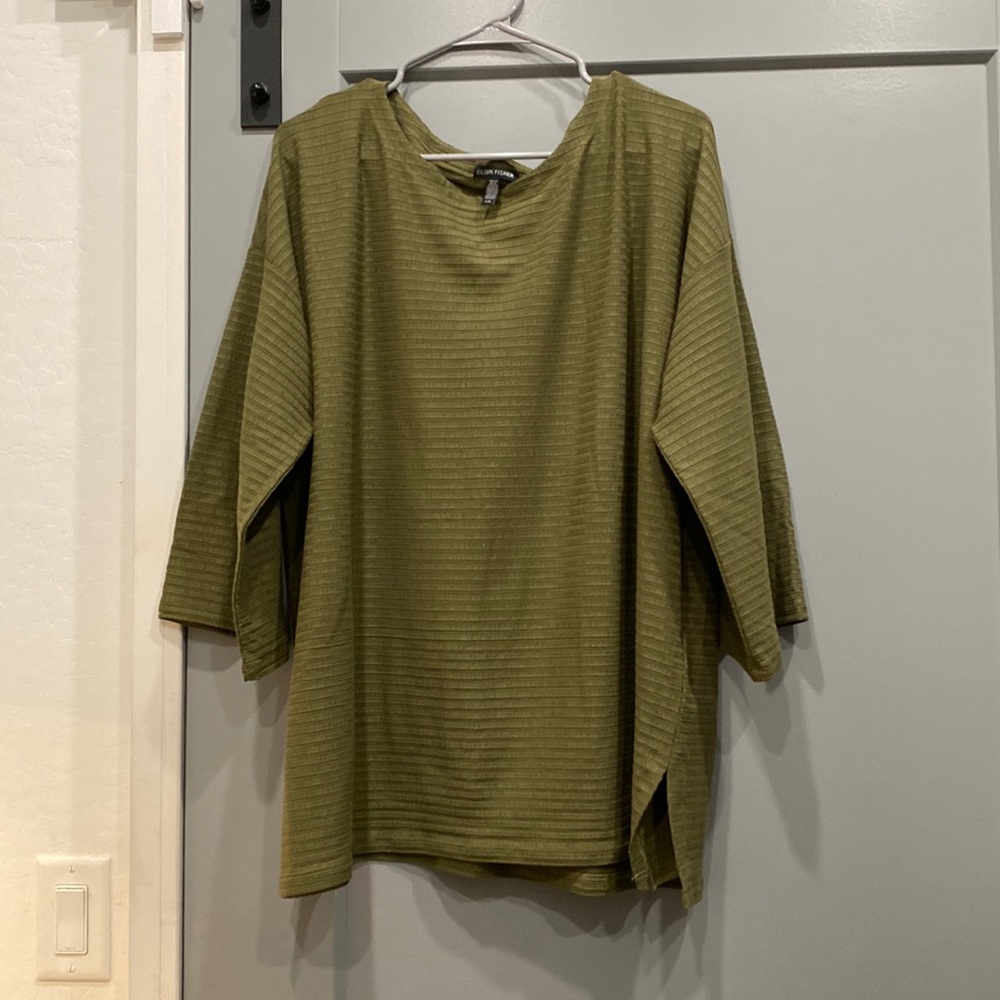 Eileen Fisher Green Textured Stripe Sweater